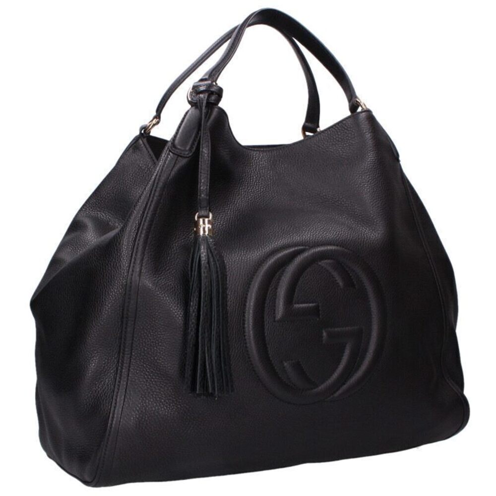 Gucci Soho Shoulder Bag black leather embossed interlocking G
